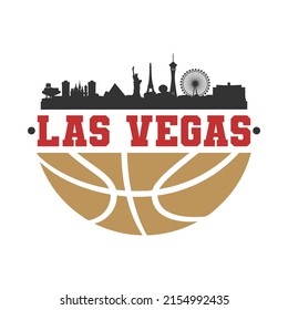 Las Vegas, NV, USA Basketball Skyline City Silhouette Vector. Basket Design Style Icon Symbols. Sport America Ball.