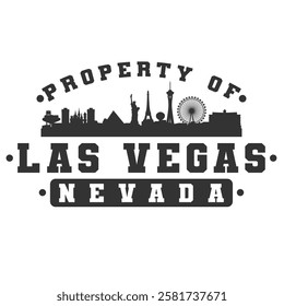 Las Vegas, NV, USA City Varsity Skyline. A Logotype Sports College and University Style. Illustration Design Vector Emblem.