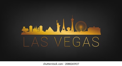 Las Vegas, NV, USA Gold Skyline City Silhouette Vector. Golden Design Luxury Style Icon Symbols. Travel and Tourism Famous Building