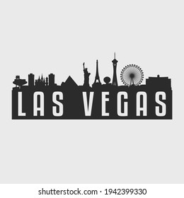 Las Vegas, NV, USA Skyline Vector Silhouette. Nevada Illustration City Landmark. Horozon with Emblematic Buildings.