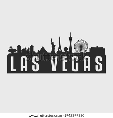 Las Vegas, NV, USA Skyline Vector Silhouette. Nevada Illustration City Landmark. Horozon with Emblematic Buildings.