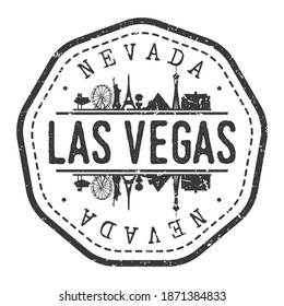 Las Vegas, NV, USA Stamp Skyline Postmark. Silhouette Postal Passport. City Round Vector Icon. Vintage Postage Design.