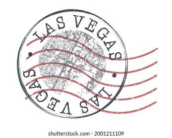 Las Vegas, NV, USA Stamp Map Postal. Silhouette Seal Roads And Streets. Passport Round Design. Vector Icon. Design Retro Travel National Symbol.