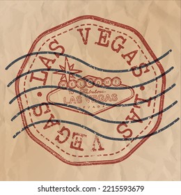 Las Vegas, NV, USA Stamp City Travel Passport. Design Retro Symbol Country. Old Vintage Postmark.