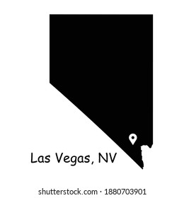 Las Vegas on Nevada State Map. Detailed NV State Map with Location Pin on Las Vegas City. Black silhouette vector map isolated on white background.