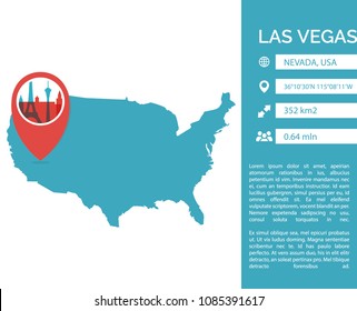 Las Vegas pin point map shape vector infographics template. Modern city data statistic isolated illustration