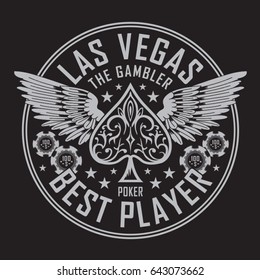 Las Vegas player poker typography, tee shirt graphics, vectors