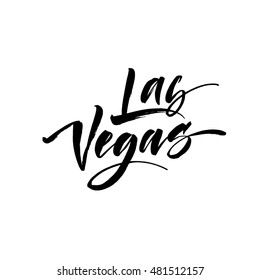 Las Vegas postcard. Hand drawn lettering. Ink illustration. Modern brush calligraphy. Isolated on white background. 