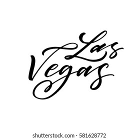 Las Vegas postcard. Ink illustration. Modern brush calligraphy. Isolated on white background. 