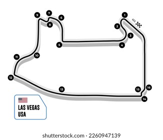 Las Vegas Rennstrecke. Fahrplan für Motorsport und Autosport. Vektorgrafik.