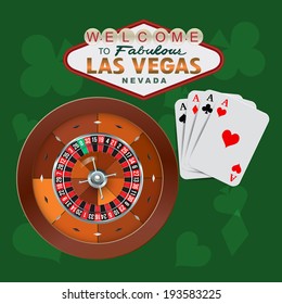 Las Vegas Roulette and Cards. Vector