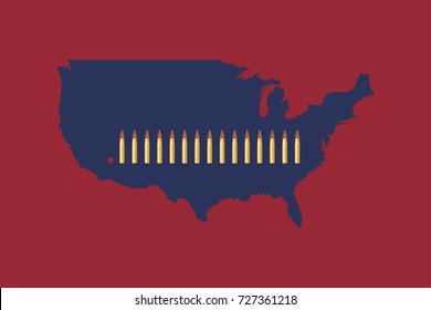 Las Vegas Shooting. Concept of terrorism and the memory of the dead. Bullets in the background of the US map.