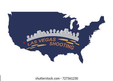 Las Vegas Shooting. Concept of terrorism and the memory of the dead. Silhouette of people and bullets on the background of a map of the USA.