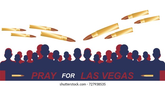 Las Vegas Shooting. Concept of terrorism and the memory of the dead. Silhouette of people with bullets over their heads.