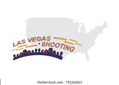 Las Vegas Shooting. Concept of terrorism and the memory of the dead. Silhouette of people and bullets on the background of a map of the USA