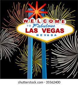 Las Vegas Sign With Fireworks