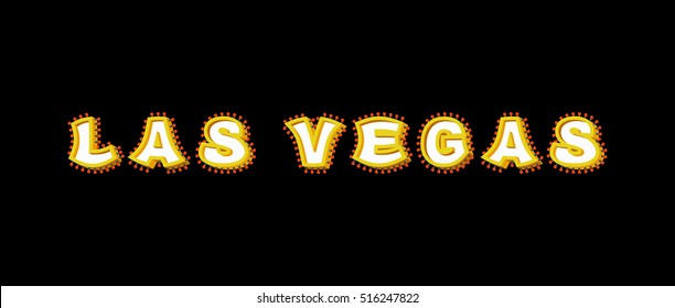 Las Vegas sign with glowing lights. Retro label with light bulb. Vintage direction pointer. Glittering lights
