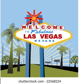 las vegas sign with palm trees and burst