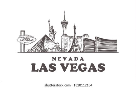 Las Vegas sketch skyline. Nevada, Las Vegas hand drawn vector illustration. Isolated on white background. 