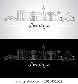 Las Vegas skyline with characteristic buildings of the city. Doodle style. Vector illustration.