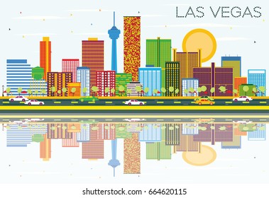 Las Vegas Skyline with Color Buildings, Blue Sky and Reflections. Vector Illustration. Business Travel and Tourism Concept with Modern Buildings. Image for Presentation Banner Placard and Web Site.