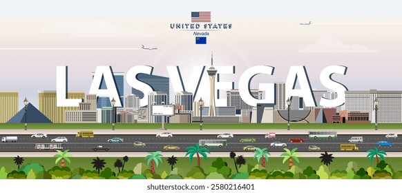 Las Vegas skyline colorful vector illustration. Travel poster