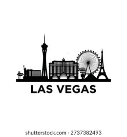 Las vegas skyline featuring iconic landmarks in a black silhouette style