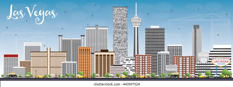 Las Vegas Skyline mit grauen Gebäuden und Blue Sky. Vektorgrafik. Business Travel and Tourism Konzept mit modernen Gebäuden. Bild für Präsentationsbanner-Platzierung und Website.