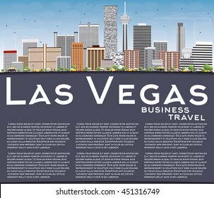 Las Vegas Skyline with Gray Buildings, Blue Sky and Copy Space. Vector Illustration. Business Travel and Tourism Concept with Modern Buildings. Image for Presentation Banner Placard and Web.