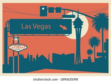 Las vegas skyline postcard vector illustration