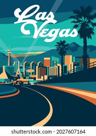 Las Vegas Skyline Postcard Vector Illustration