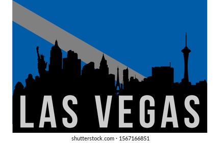 Las Vegas skyline silhouette background, vector illustration and flag in background