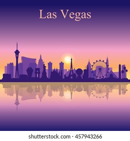 Las Vegas Skyline Silhouette On Sunset Background, Vector Illustration