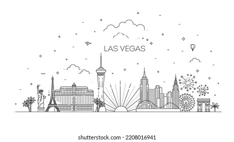 Las Vegas skyline, USA. Vector illustration, line art