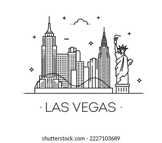 Las Vegas skyline, USA. Vector illustration, line art