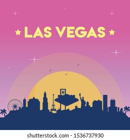 Las Vegas skyline vector illustration on sunset