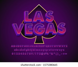 Las vegas sticker, modern 3D alphabet with gold line, casino alphabet style