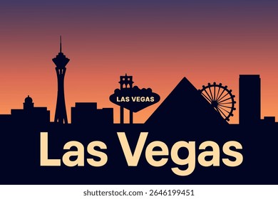 A Las Vegas Strip é banhada no brilho quente do sol que se põe, com suas icônicas luzes de neon começando a piscar, criando um contraste impressionante de céus do deserto e a energia movimentada