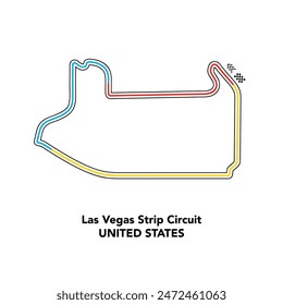 Las Vegas strip circuit for autosport and motorsport. Isolated editable colored vector illustration on white background