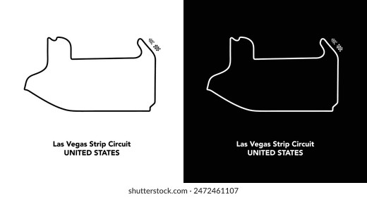 Circuito de Las Vegas para automovilismo y automovilismo. Ilustración vectorial editable aislada sobre fondo blanco y negro