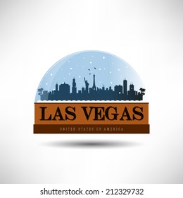 Las Vegas, United States of America city skyline silhouette in snow globe. Vector design.