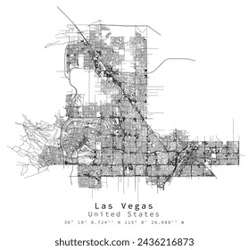 Las Vegas ,United States Urban detail Streets Roads Map  ,vector element image for marketing ,digital product ,wall art and poster prints.