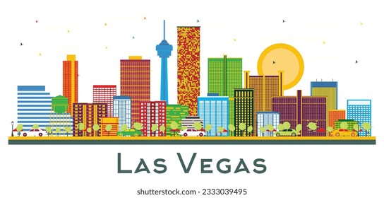 Las Vegas USA City Skyline with Color Buildings Isolated on White. Vector Illustration. Business Travel and Tourism Concept with Modern Buildings. Las Vegas Cityscape with Landmarks.