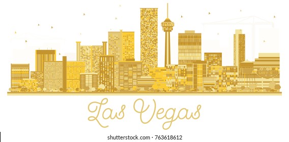 Las Vegas USA City skyline golden silhouette. Vector illustration. Business travel concept. Cityscape with landmarks.