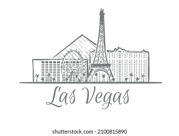 Dibujo a mano del paisaje urbano de Las Vegas USA 