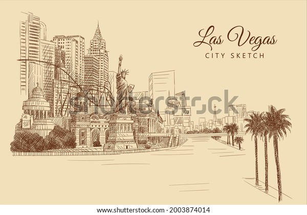 KVMV Hand Drawn Las Vegas City Nevada Street Sketch Buildings Statue O 5size Beach Shorts 