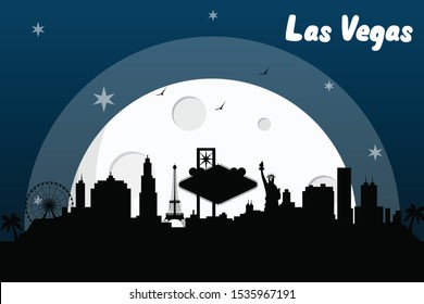 Las Vegas USA skyline silhouette vector design  on a full moon night