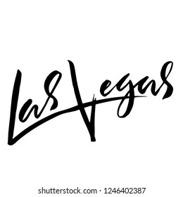 Las Vegas, USA. Typography dry brush lettering design. Hand drawn calligraphy poster. Vector illustration.