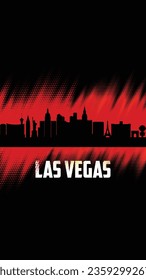 Las Vegas vector cities silhouette, red and black diagonal halftone background