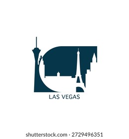 Las Vegas vector icon with skyline, panoramic view, city shape. USA, Nevada state landmarks logo concept. Blue flat isolated graphic, badge